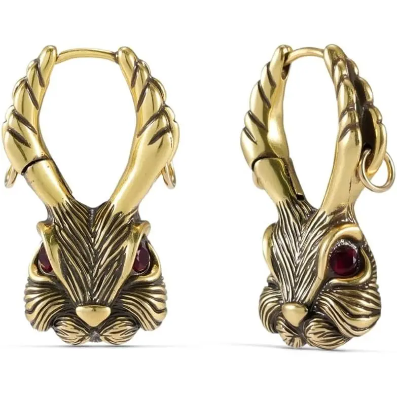 Enchanted Jackalope Hoop Drop Earrings 18G 1mm   Polished  Horn Antler Red CZ Eye Huggie For Women Men Mythical Whimsical Statement Daily Wear  Fashion