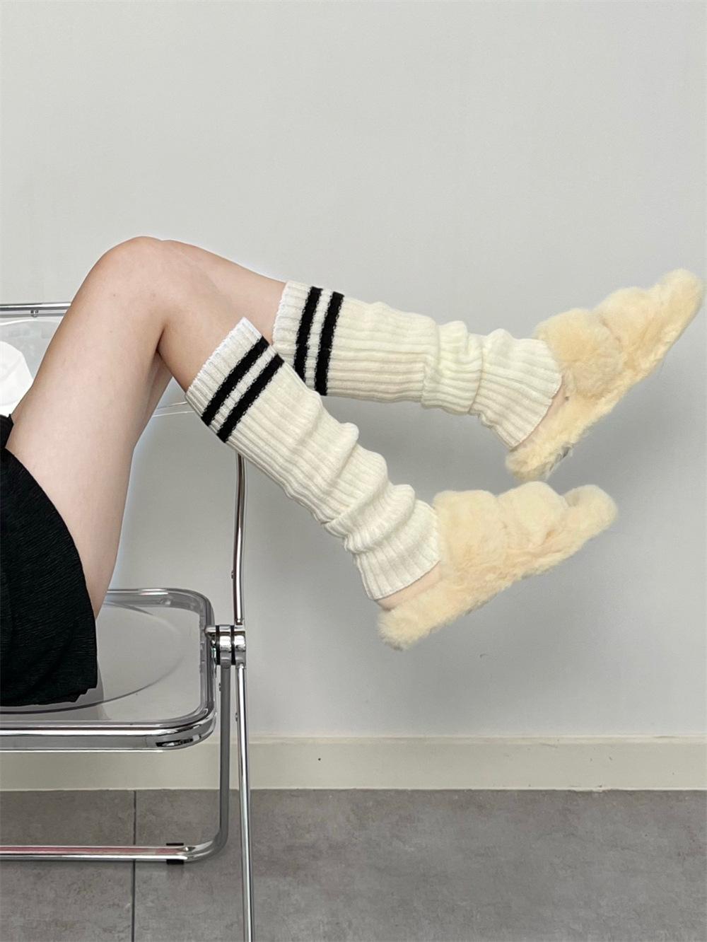 KOSAHIKI Lolita Socks Goth Striped Knit  Girl Leg Warmers Women Japanese  Harajuku Winter Boot Cuffs Legs Cover