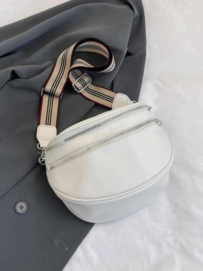 Women's Fashion Solid Color Crossbody Fanny Pack, Simple Double Zipper Chest Bag, Casual Shoulder Bag For Daily Used