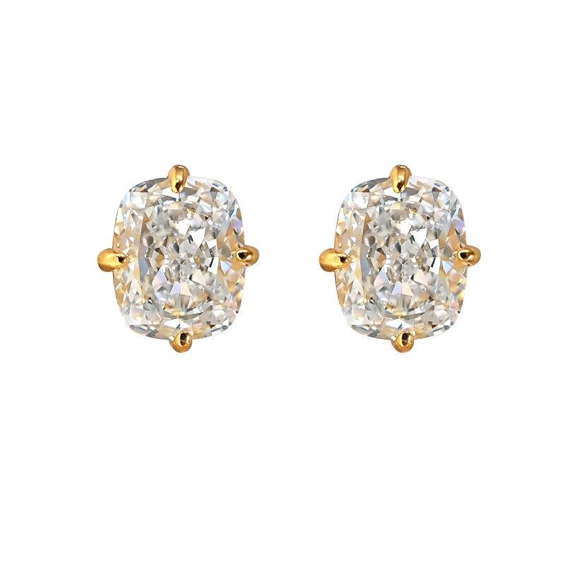 Minimalist 4-Prong Cushion Cut Zircon Stud Earrings for Women | 18K Gold Plated Dainty Luxury Earrings | SHEIN Style Elegant Jewelry