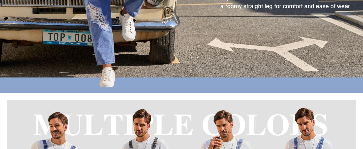 PASLTER Men's Denim Bib Overall Ripped Distressed Jean Casual Fashion Workwear Adjustable Strap Hip Hop Jumpsuit