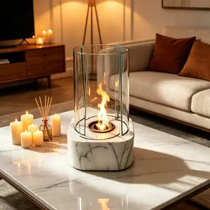 1pc Four Glass Spiral Flame Desktop Alcohol Fireplace, Ethanol Burn Time 60-90 Minutes, Indoor Outdoor Heating, Portable Home Decor Gift