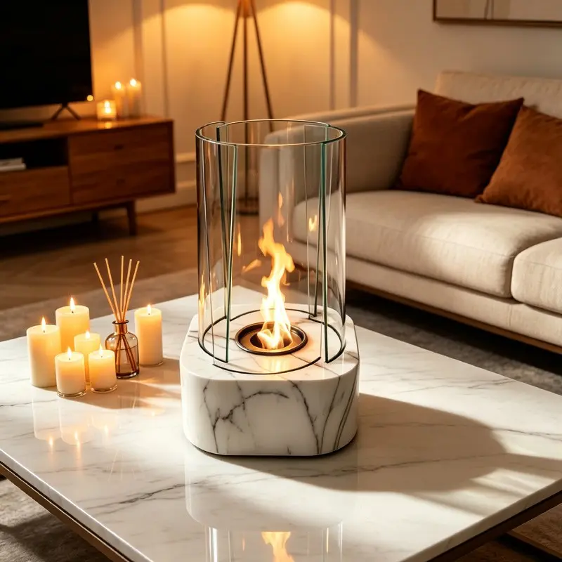 1pc Four Glass Spiral Flame Desktop Alcohol Fireplace, Tabletop Fire Pit, Ethanol Burn Time 60-90 Minutes, Indoor Outdoor Heating, Portable Home Decor Gift