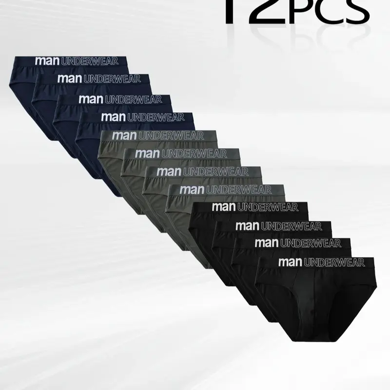 【Black Friday】12-Pack Men's Briefs with Lettered Waistbands, Soft and Breathable Casual Underwear for Daily Wear Year-Round