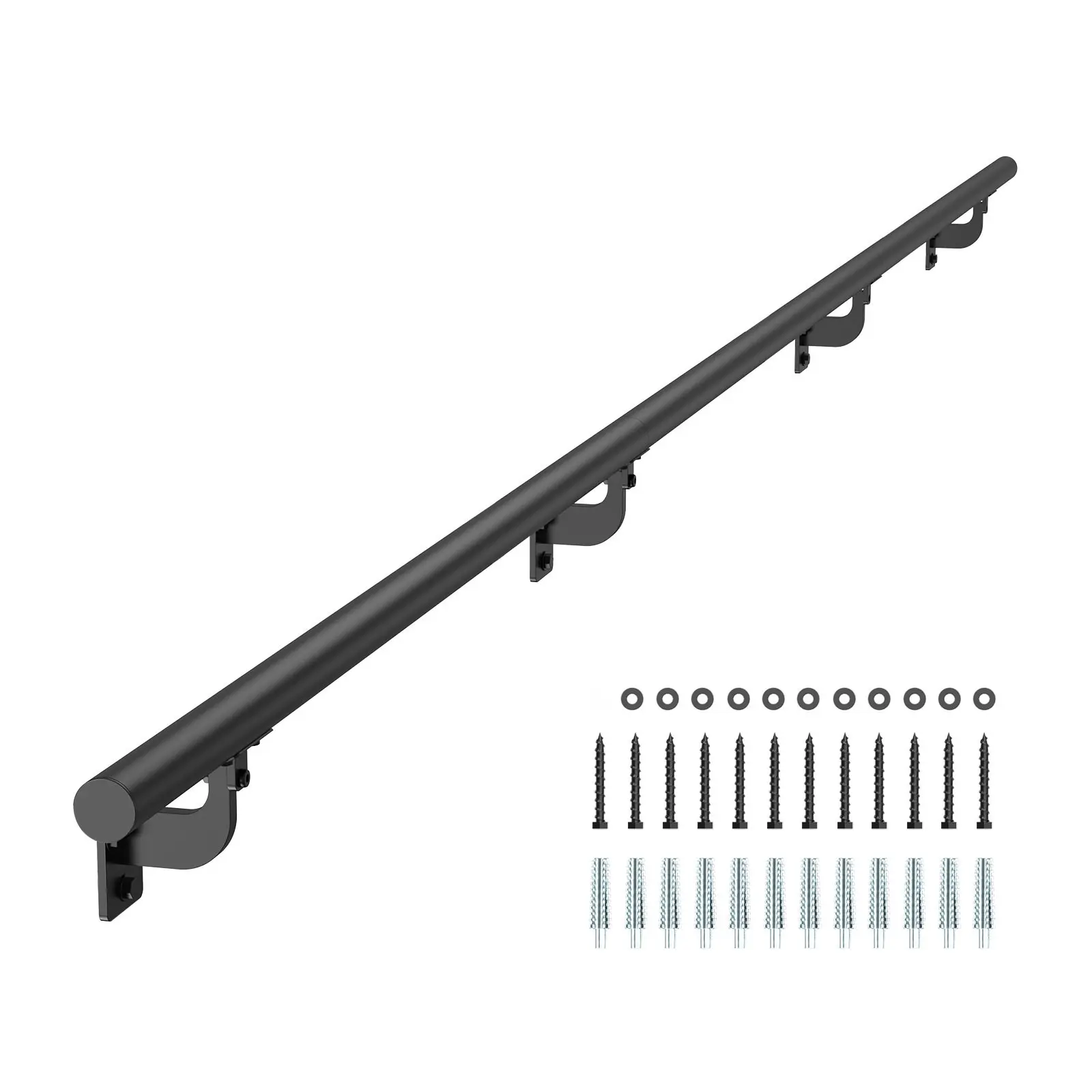 12-Foot Wall Mounted Stair Handrail In Black Aluminum For Indoor And Outdoor Use, Durable Weather Resistant Railing System For Stairs And Landings, Straight And Corner Compatible, Enhanced Safety And Aesthetic Appeal