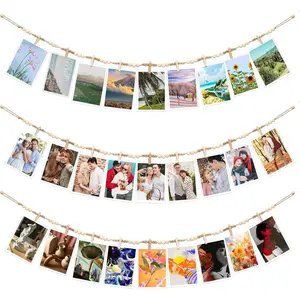 Hanging Photo Display Wall Decor 3Pcs Boho Wooden Bead Garland Picture Banner Collage Frame Holder with 30 Clips 24 Wooden Pegs for Bedroom Living Room Teen Girl Gifts