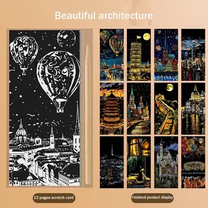 12pcs DIY Scratch Art Kit, Night Cityscape Scratch Painting & Bookmark Set, Creative Craft Activity for Stress Relief, Home Relaxation & Gift Giving