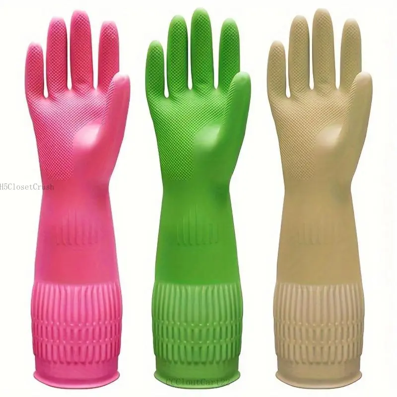 3 Pairs of Latex Cleaning Gloves - Durable, Waterproof, and Reusable Household Gloves with an Anti-Slip Grip for Kitchen and Dishwashing