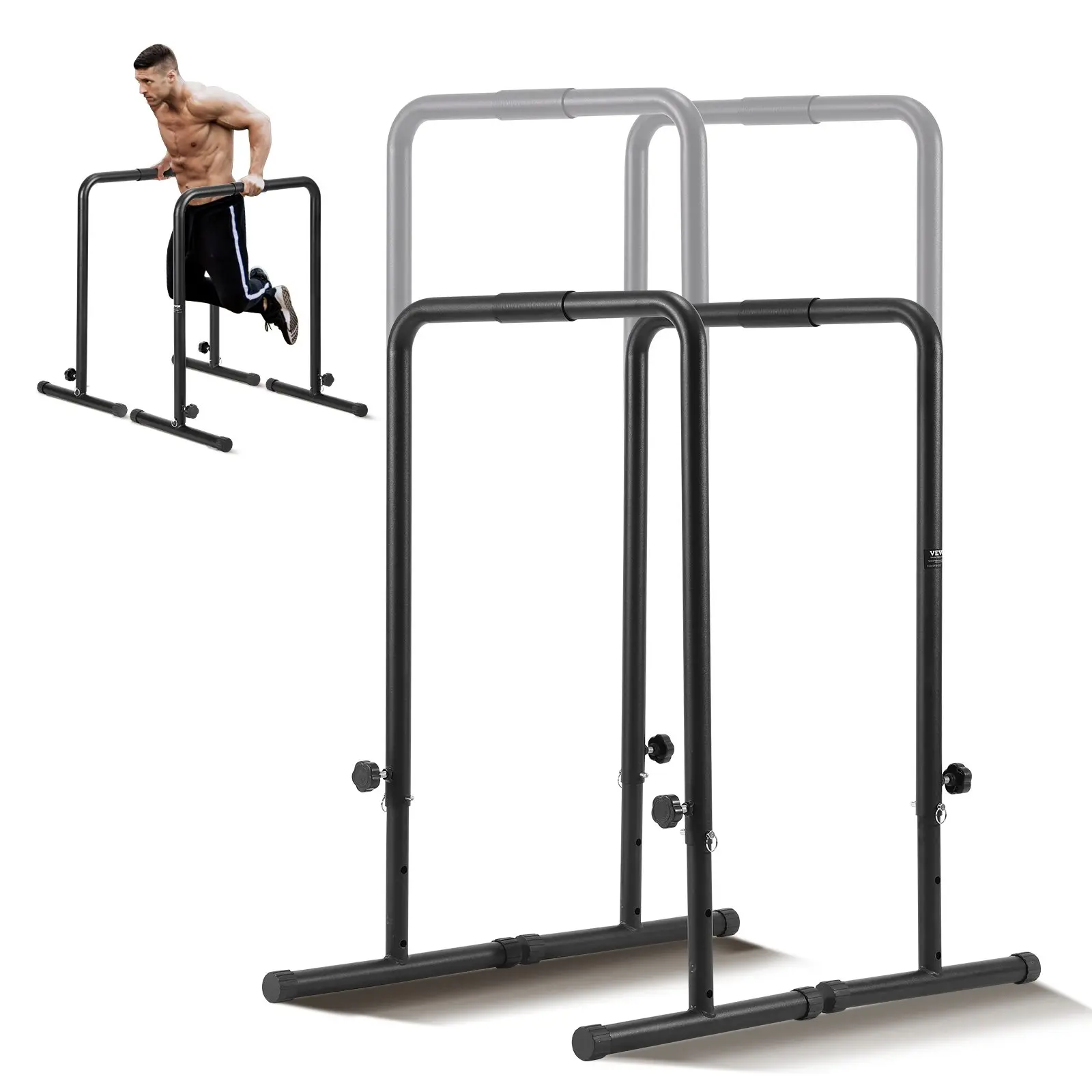【DealsForYouDays】VEVOR Dip Bars, 440 lbs Capacity, Heave Duty Dip Stand Station with Adjustable Height, Fitness Workout Dip Bar Station Stabilizer Parallette Push Up Stand, Parallel Bars for Strength Training Home Gym