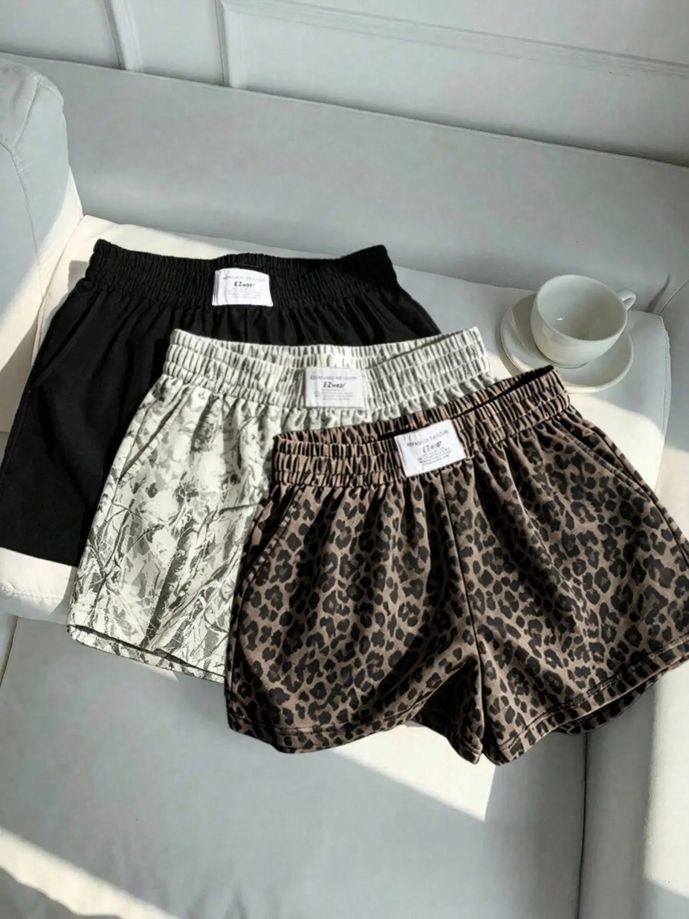 3-Pack Leopard Print Shorts, Loose-Fit Casual Wear, Elastic Waist Design, Ideal for Sports & Running, Women's Summer Bottoms