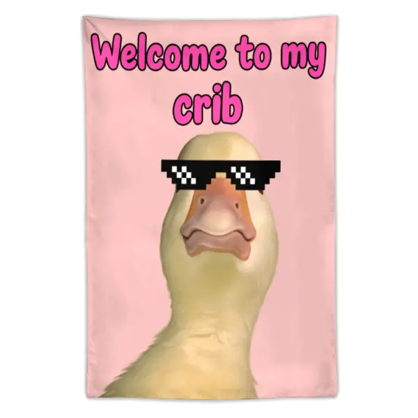 "Welcome to My Crib" Letter & Duck Pattern Tapestry, Decorative Tapestry, Wall Tapestries, Funny Flags