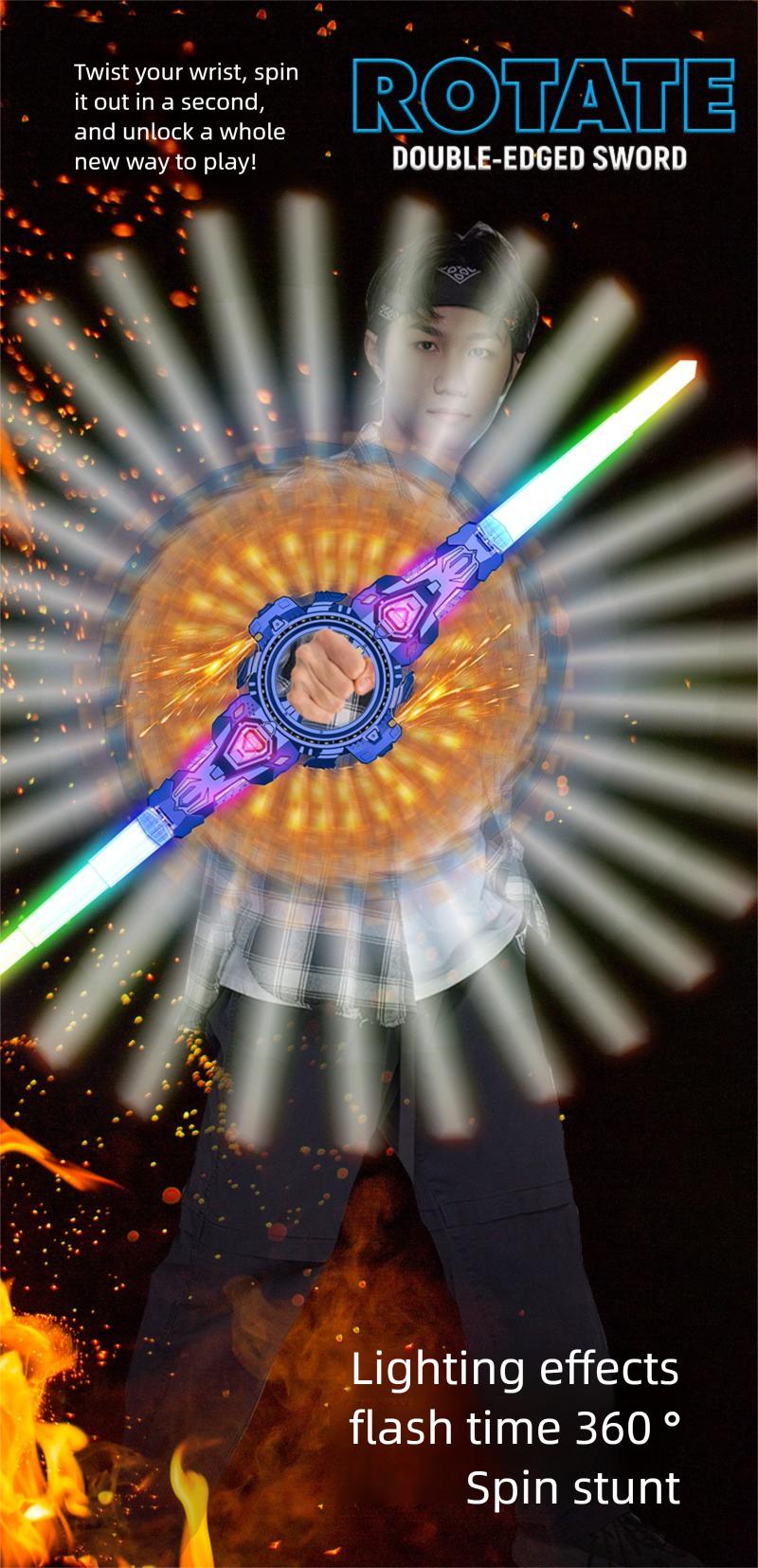 Flint Spinning Lightsaber - Double-edged Spinning Retractable Sword with Sound Effects & Colorful Lights |     Best-selling Kids' Toy, Popular Party/Role-play Toy, Perfect Birthday/Christmas Gift, Suitable for Indoor & Outdoor Play