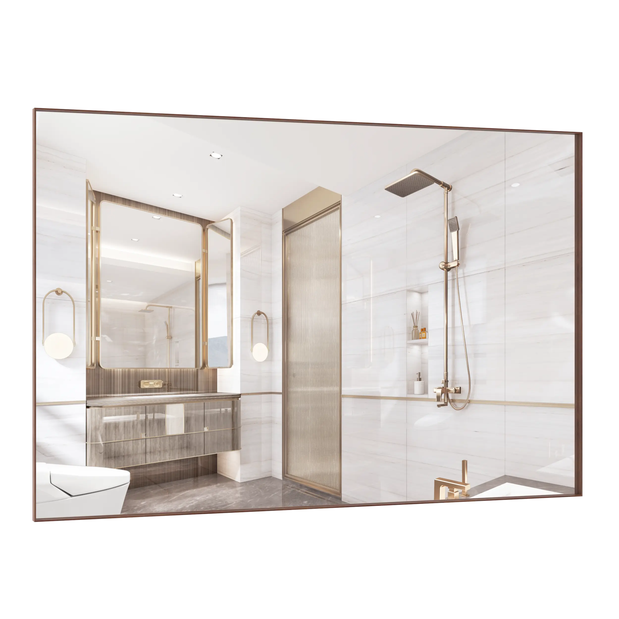 ARCH Oversized 72x48 Inch Wall Mount Bathroom Mirror with Removable Tray, Vertical Horizontal Hanging Aluminum Framed Full Body Mirror for Bedroom Living Room, Yellow+Coral Color Option, Large Vanity Mirror for Home Decor, Home Furniture and