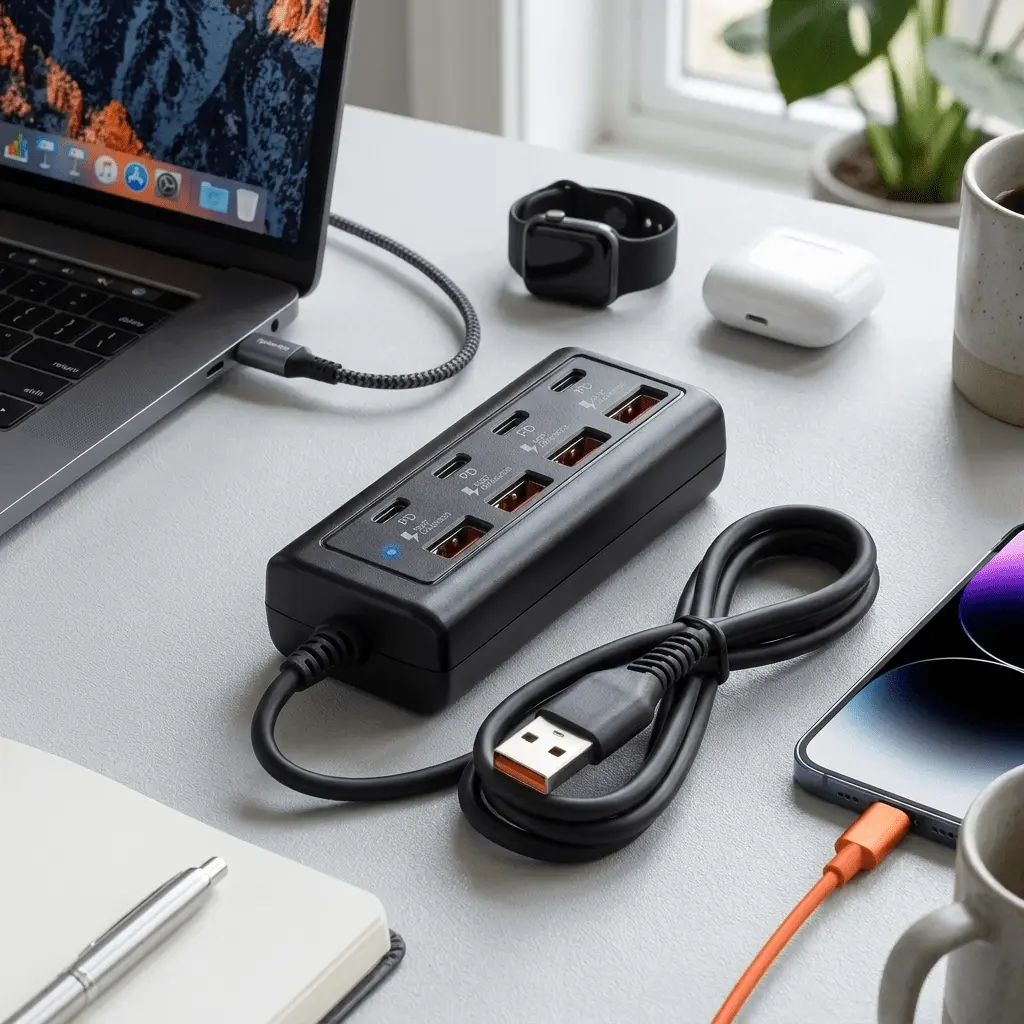 8-Port Fast Charging USB Expansion Hub Adapter, 4 USB-A + 4 PD Type-C Multi-Interface Splitter, Universal for 5V Devices Like Computers, Laptops & Smartphones, Compact Portable Charging Station for Home Office Travel Tech Gifts