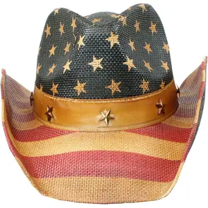 Father's Day Gift American Flag Western Cowboy Hat Unisex Hard Shell UV Protection Mult Styles Outdoor Sports Cap For Men Women Patriot Mens Vintage Tea Stained USA American Flag Cowboy Hat Western Shape It Brim for Outdoor Country Festivals