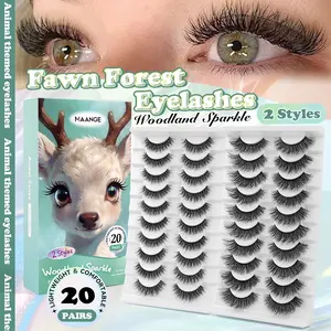 MAANGE 20 Pairs Fawn Forest Lashes, D Curl Natural Wide-Eyed False Eyelashes, 2 Styles Lightweight Comfortable Lash Set, Innocent Dolly Effect, Reusable & Easy to Apply, TikTok Viral Natural Lashes