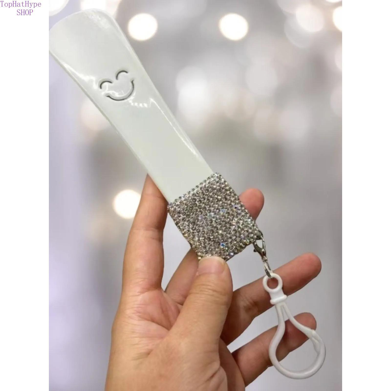 Bling Rhinestone Shoe Horn Keychain, Portable Sparkly Shoe Lifter Helper, Luxury On-the-Go Shoe Wearing Assistant Tool, Compact Lightweight Design for Daily Travel Shopping & Elderly Use