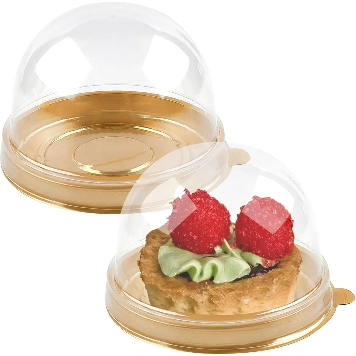 100Pcs Mini Cake Containers with Clear Dome Lids for Mini Desserts Cupcake Cheesecake Cocoa Bomb Strawberry Mooncake