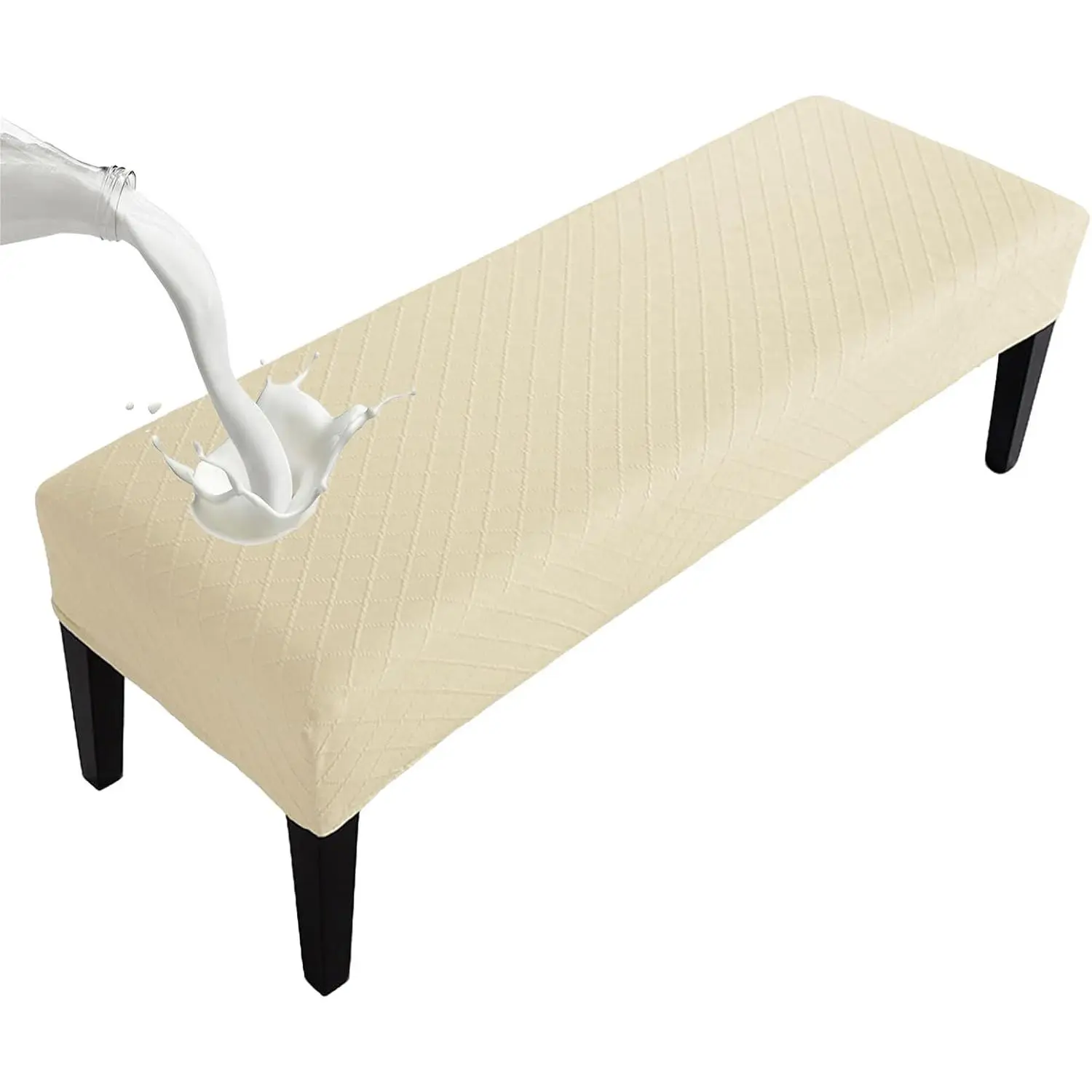 Waterproof Dining Bench Cover Stretch, Washable Bench Seat Protector Cover Removable Bench Slipcover for Dining Room, Living Room, (Beige)