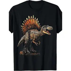 Spinosaurus Dinosaur Graphic T-Shirt & Adults - Black, Small, Short Sleeve - Vibrant Roaring Dinosaur Design with Colorful Spines - Soft & Comfortable Fabric - Perfect for All Seasons, Casual Wear |   Digital Print Quality, Dinosaur Clothes