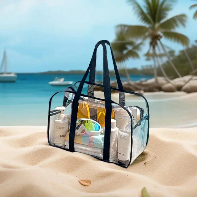 Large Capacity Waterproof Transparent Beach Bag PVC Toiletry Bag Outdoor Travel Cosmetic Storage Bag Shopping Handbag