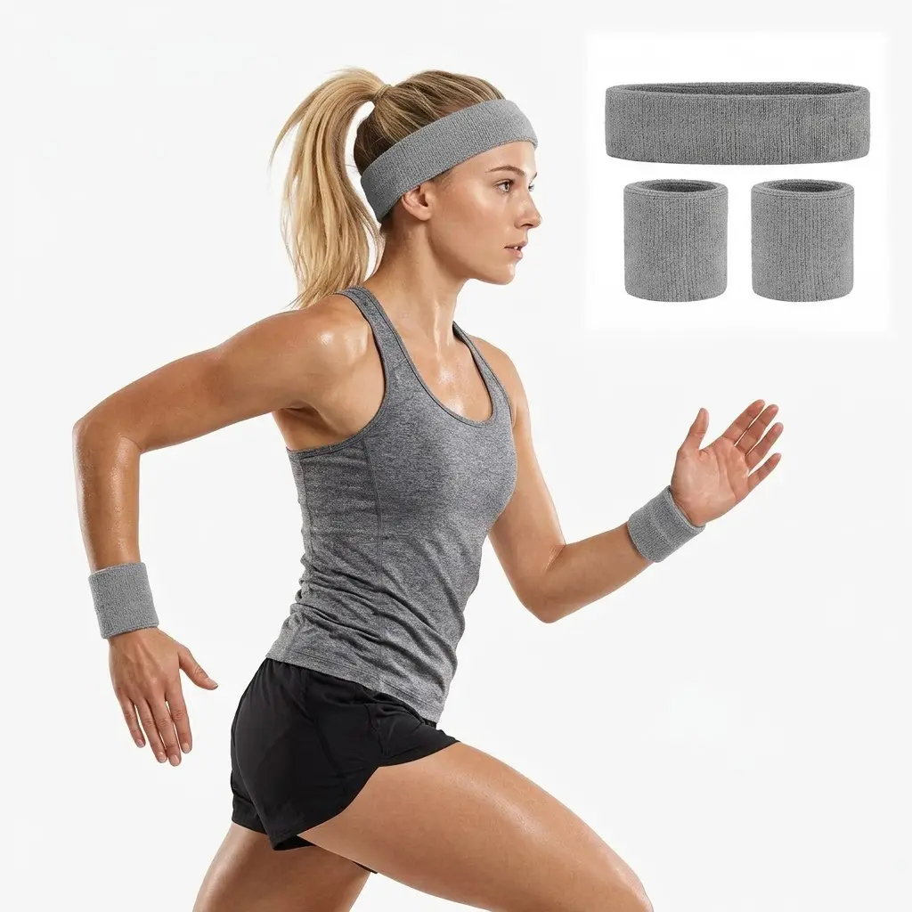 Cotton Sporty Sports Headband & Wristband Set, Sweat-Absorbing for Men’s Workout, Gym Fitness, Sporty Sports Headbands