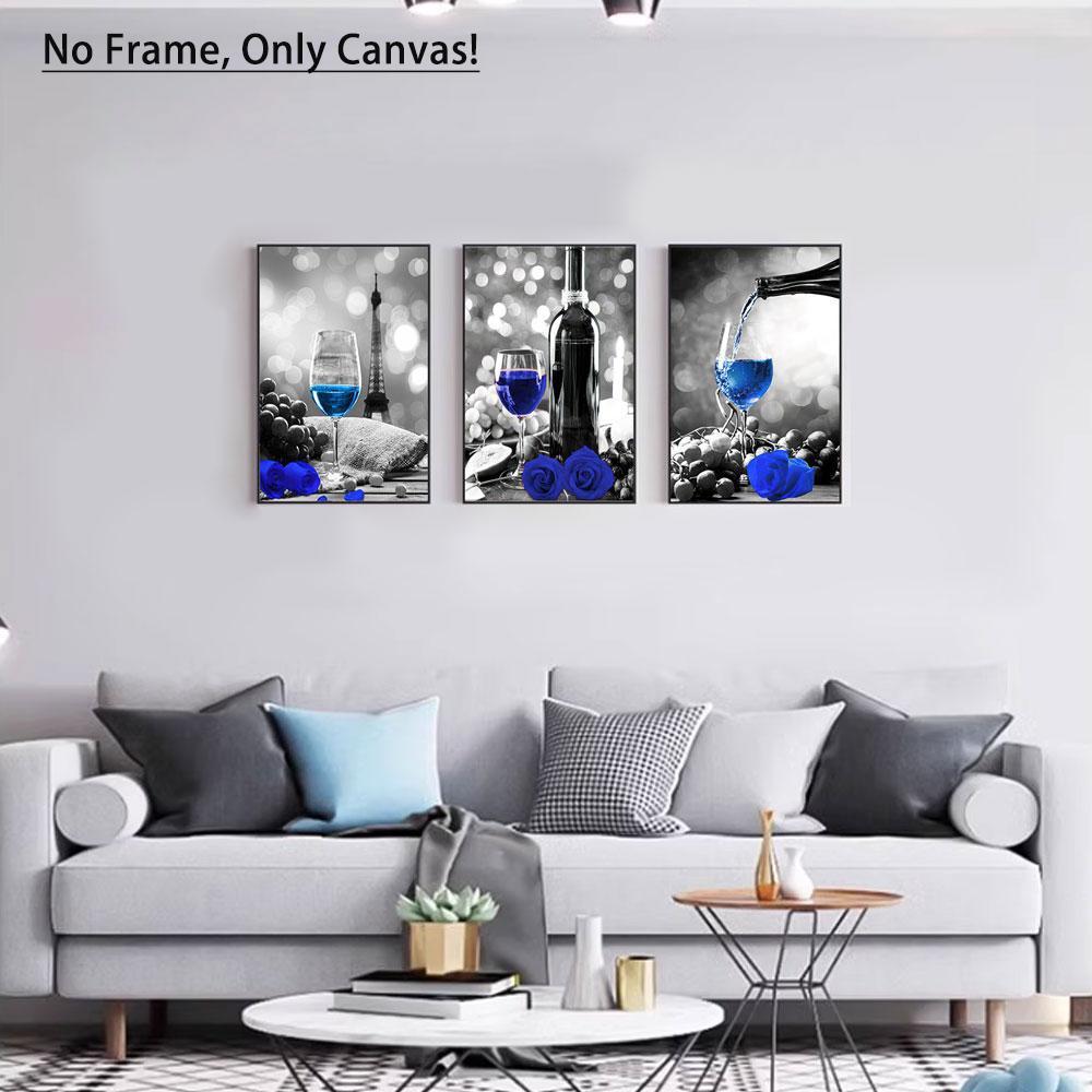 Wine & Rose Pattern Unframed Painting, 3 Counts/set Modern Canvas Wall Art, Wall Decor for Home Living Room Bedroom Office School, Flowers