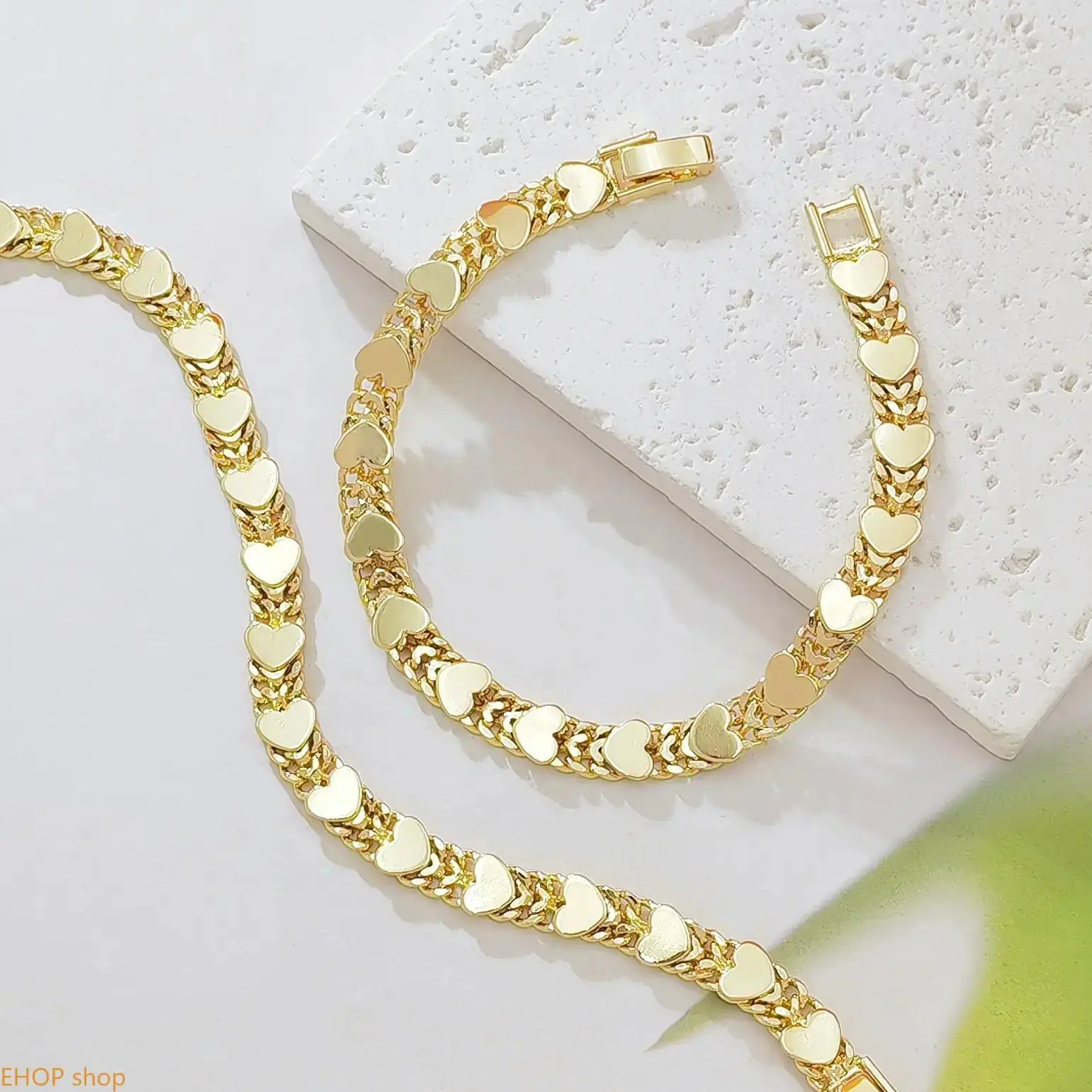 14K Gold Plated Double Row Cuban Link Bracelet for Women, Smooth Polished Heart Charm Chain Bracelet, Chunky Stackable Wrist Jewelry Gift for Birthday Valentine’s Day