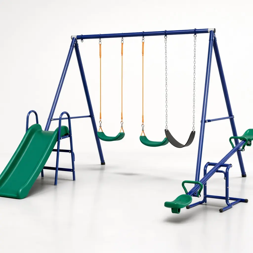 ARCH 4-in-1 Steel Outdoor Play Set for Kids - Seesaw, Swing, Slide, Glider, Kids Outdoor Equipment - 138"x87"x71", 95.9 lbs, Fits 7 Children Ages 3-8, Free Shipping, Outdoor Play Sets