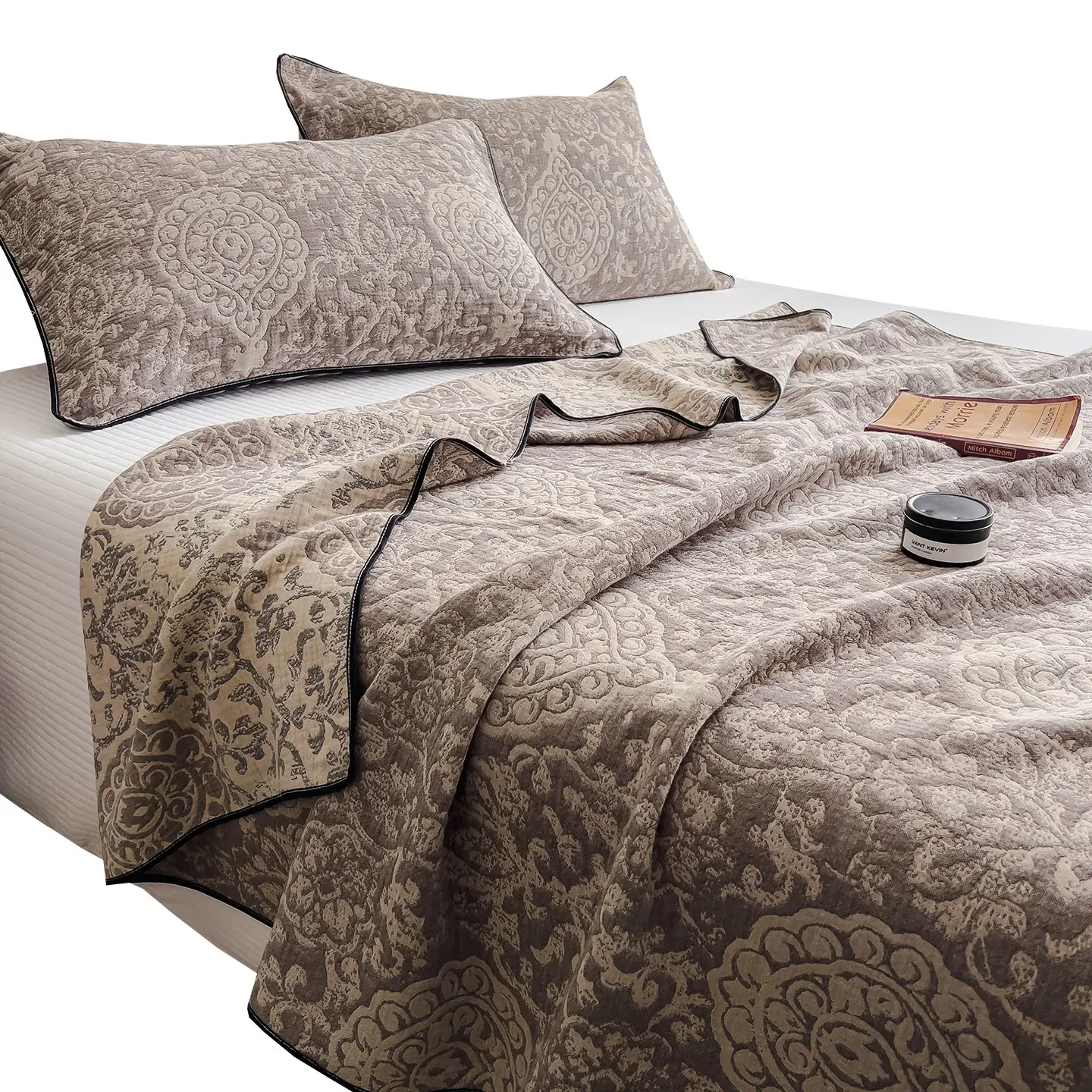 Vintage Baroque Print 4-Layer Gauze Throw Blanket, 100% Pure Class A Cotton Reversible Muslin Coverlet, Breathable Soft All-Season Bedding for Bed & Sofa, Cottagecore Home Interior Decor