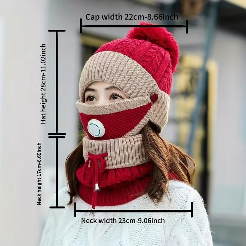 3PCS Women's Beanie Set with Mask and Scarf, Thickened Fleece Winter Hat for Ear Protection and Extra Warmth