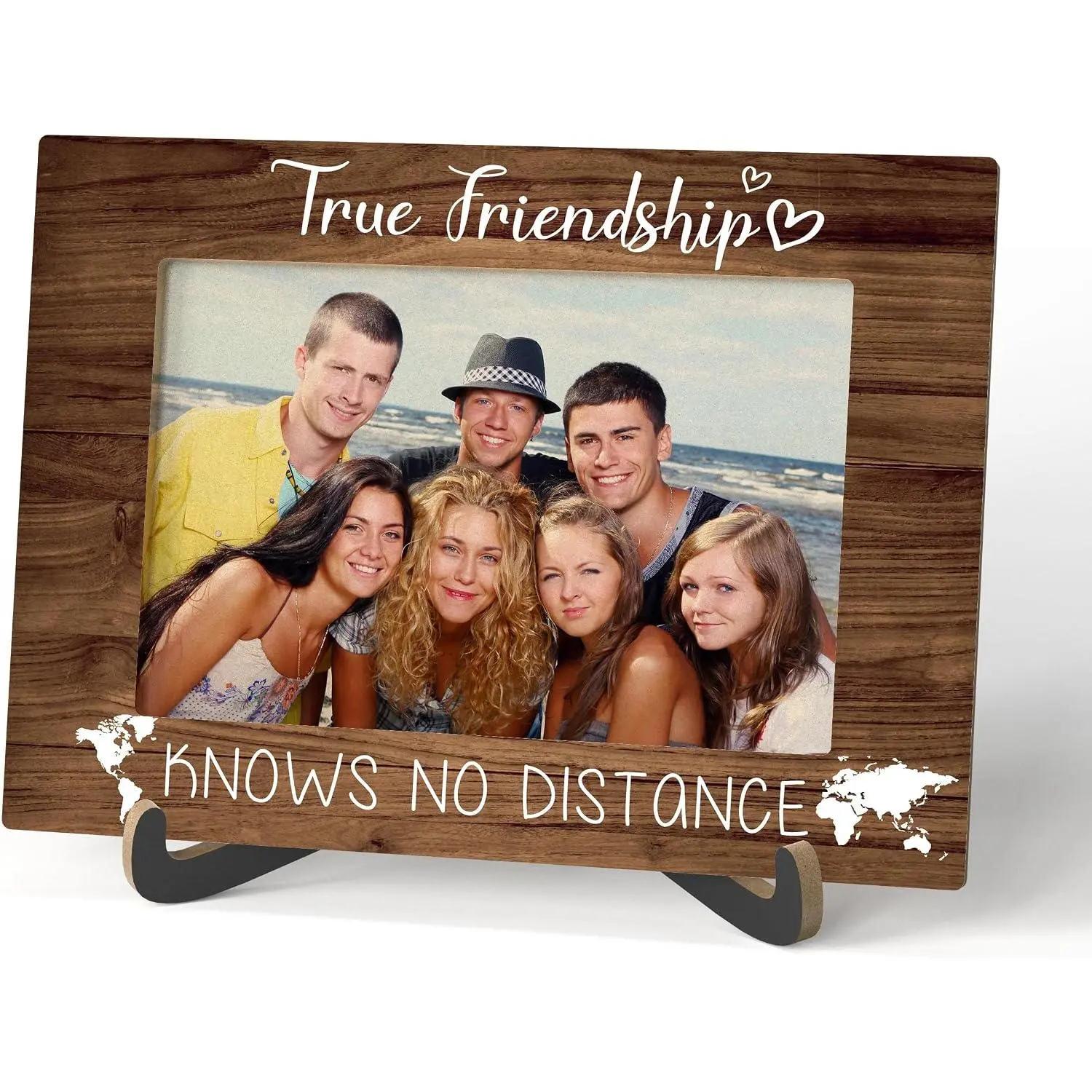 Photo Frame - True Friendship Knows No Distance Wooden Tabletop Picture Frame with Stand - Birthday Graduation Christmas Gifts For  Soul Sister Bestie -A46