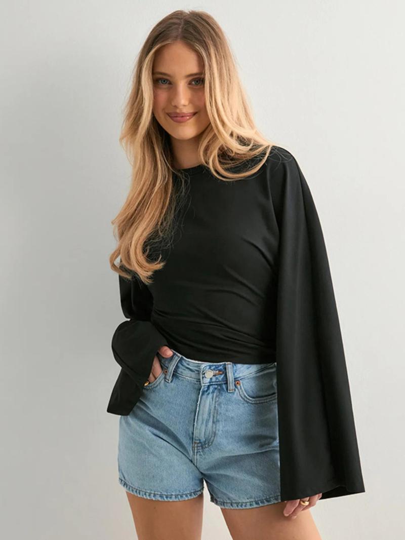 Women's Solid Long Sleeve Tee, Casual Basic T-shirt for Daily Wear, Ladies Clothes for All Seasons, Top