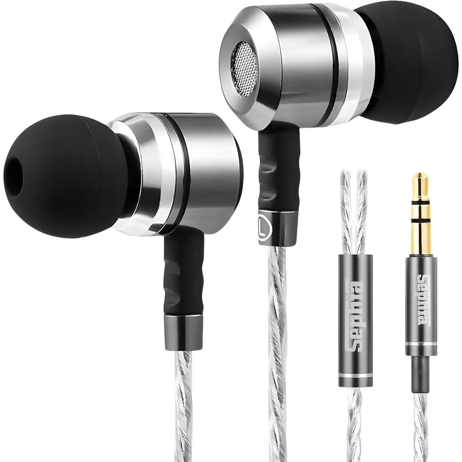 SP3060 Wired Headphones,  Bass Driven Audio, Lightweight  Wired in Ear Earbud Headphones, S/M/L Ear Bud Tips, Earphone Case, 3.5mm -Free Cord, No Mic