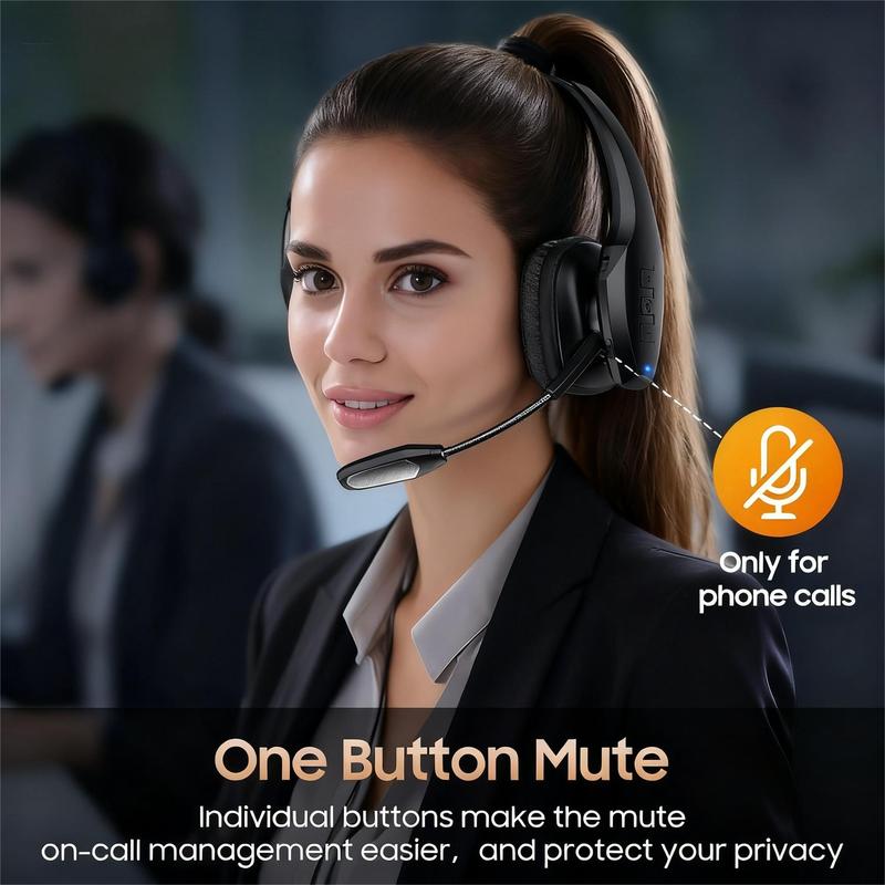 Bytewaveshop Trucker Bluetooth Headset, Wireless  with Mic,Bluetooth Headset with Dual Noise Cancelling Microphone & Mute Button, 55Hrs Working Time PC Headset for Cell Phones, Computer, Truck Driver Audio Headphone