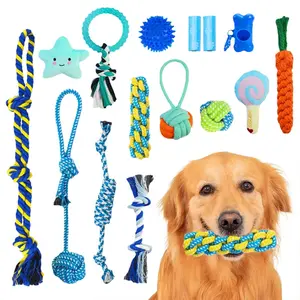15pcs Large Dog Chew Toy Set for Active Chewers, Teething Cords, Squeaking Balls, Chew Bones for Large and Medium Dogs