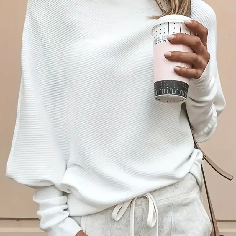 Women's Plain Asymmetrical Hem Boat Neck Batwing Sleeve Sweater, Casual Long Sleeve Jumper for Spring & Fall, Women's Casual Chic Knitwear for Daily Wear