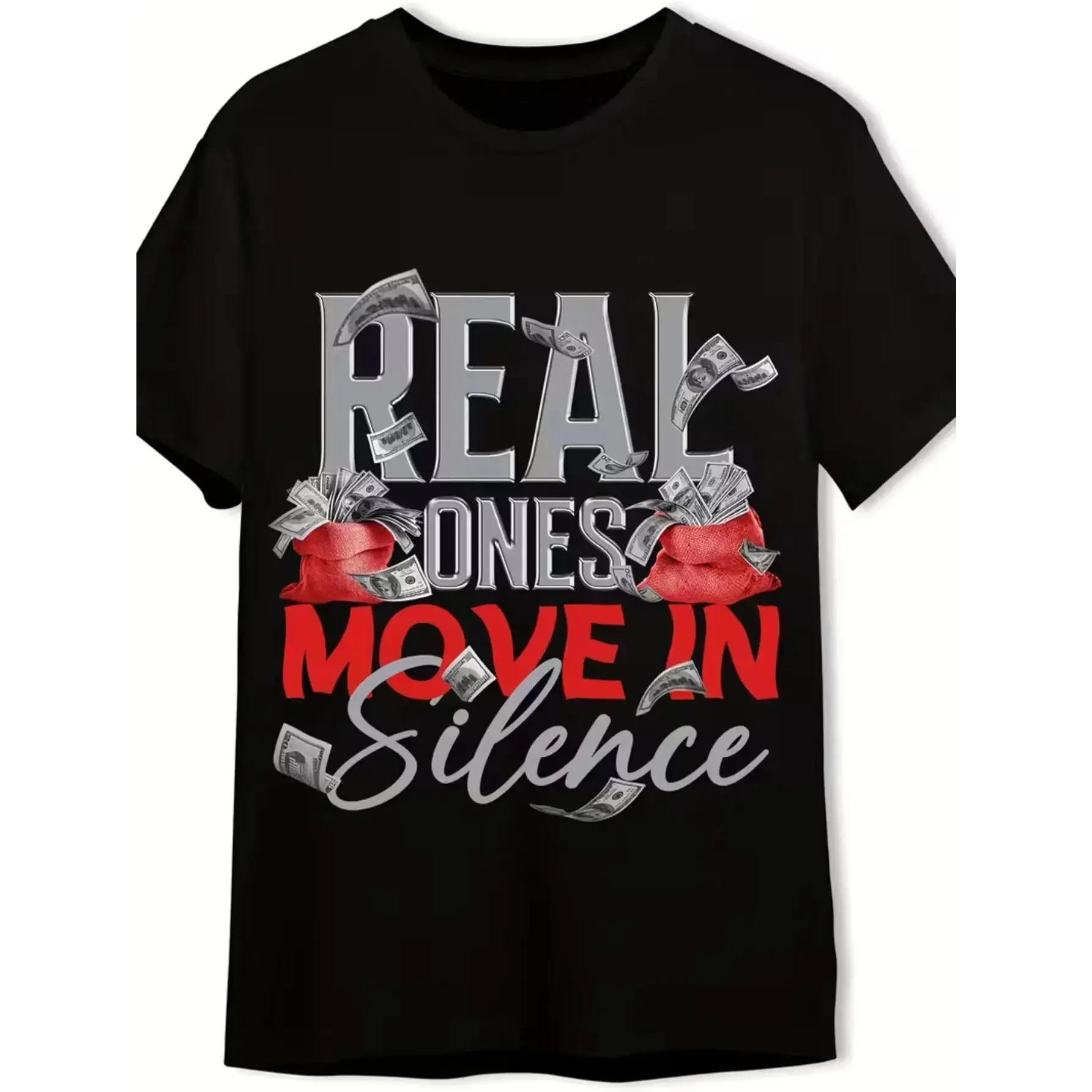 Men'S  T-Shirt, Eye-Catching Coin Print And "Real Men Don'T Argue" Slogan - Red Dollar Sign Design, Loose Casual Short-Sleeved Round Neck Breathable T-Shirt, Suitable for Casual Wear, Comfortable in for All Seasons, Ideal Gift for Men