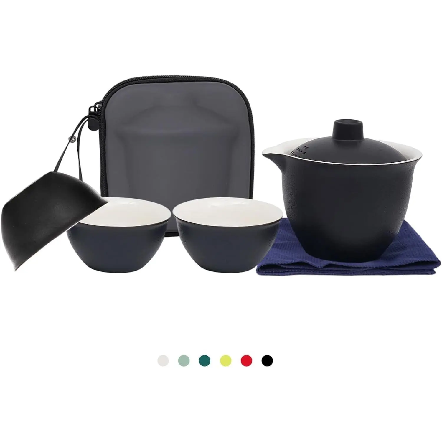 Porcelain Chinese Gongfu Tea Sets for Adults Portable Kungfu Teapot and Cup Set Small Ceramic Tea Party Set Travel Teaset with Lid for Home Gifting Outdoor and Office (Black)