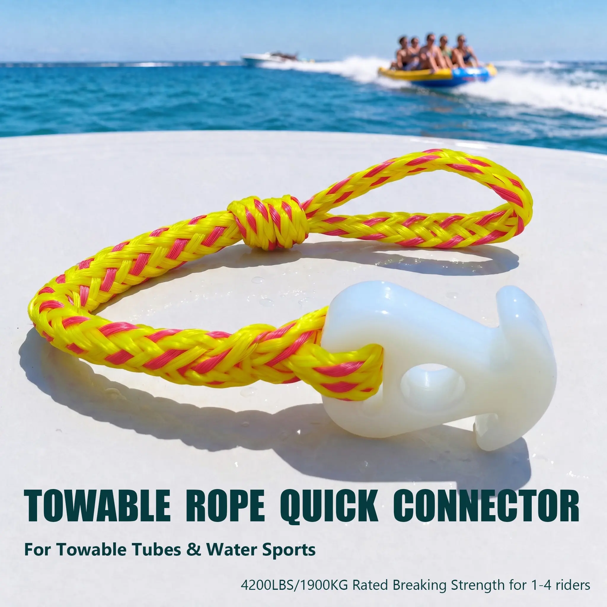 IDAOVLAI Yellow-Red Boat Tube Towable Rope Quick Connector, 20-inch for 1-4 Rider Towables, for Tubing, Skiing, Wake Boarding with Seadoo, Jet ski, Waverunner