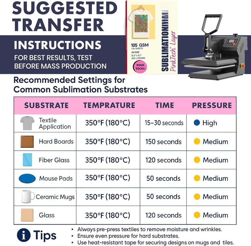 Sublimation 105gsm A4 Size (8.3" x 11.7") 150 Sheets | Works With Sublimation Ink & Blanks | Compatible With Sublimation Printers | T-Shirts, Mugs, Tumblers and More Sublimation 105gsm A4 Size (8.3" x 11.7") 150 Sheets | Works With Sublimation Ink & Blanks | Compatible With Sublimation Printers | T-Shirts, Mugs, Tumblers and More