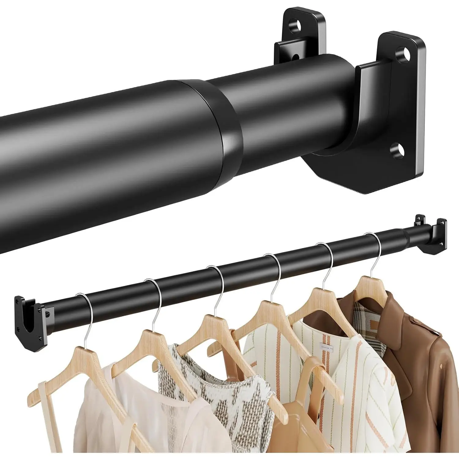 Closet Rods for  Clothes, 17-28 Inch Stepless Adjustable Closet Rod, 1.3 Inch Heavy Duty Metal Clothes  Rod, Expandable Closet Bar Hanger Rod Black for Closet Wardrobes Laundry RV