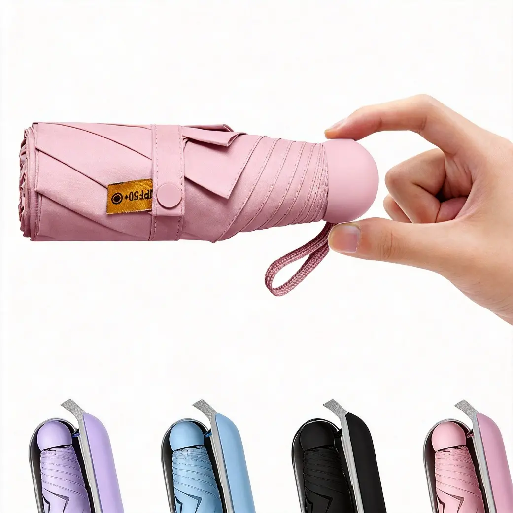 Mini Travel Umbrella with Case, Compact UV Protection Windproof Pocket Umbrella