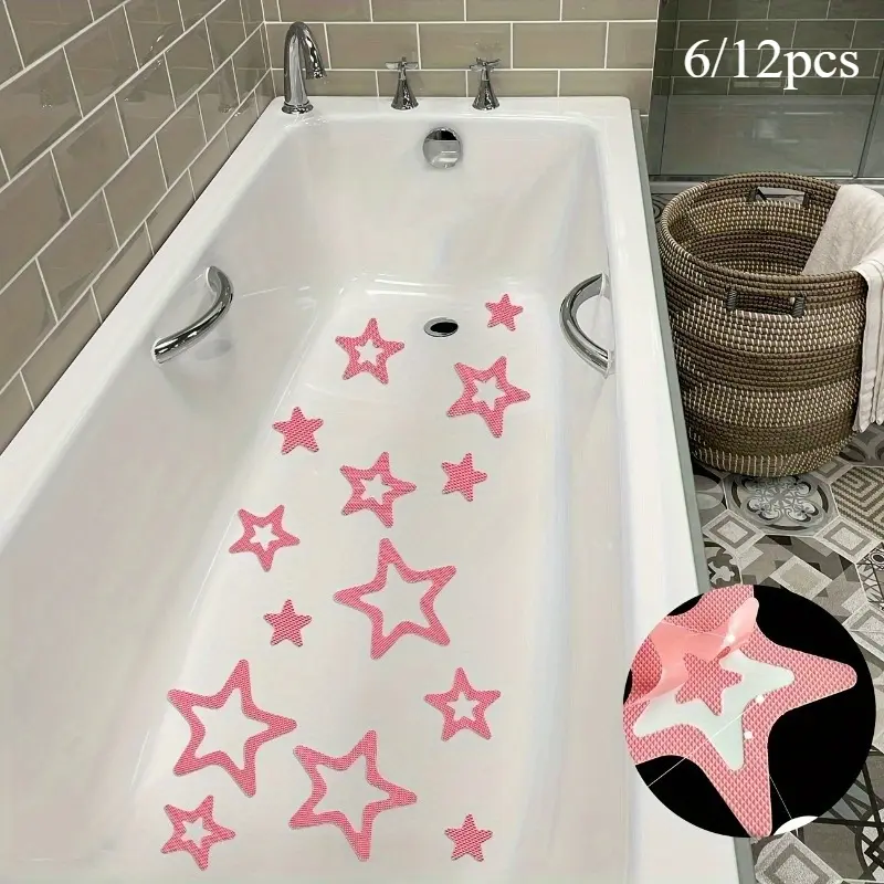 6/12pcs Waterproof Star Shaped Bathtub Sticker - Non-Slip, Self-Adhesive, Removable, and Decorative - Perfect for Bathroom and Toilet Decor, Modern Bathroom Accessory