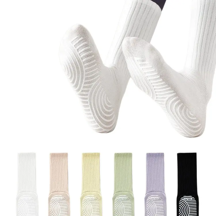 Women's Boneless Yoga Crew Socks Pastel Color Breathable Non-Slip Silicone Grip Sole Professional Mid-Calf Pilates Socks for Shark Leggings Gym Workout Home Fitness Barre Dance Daily Casual Spring Summer