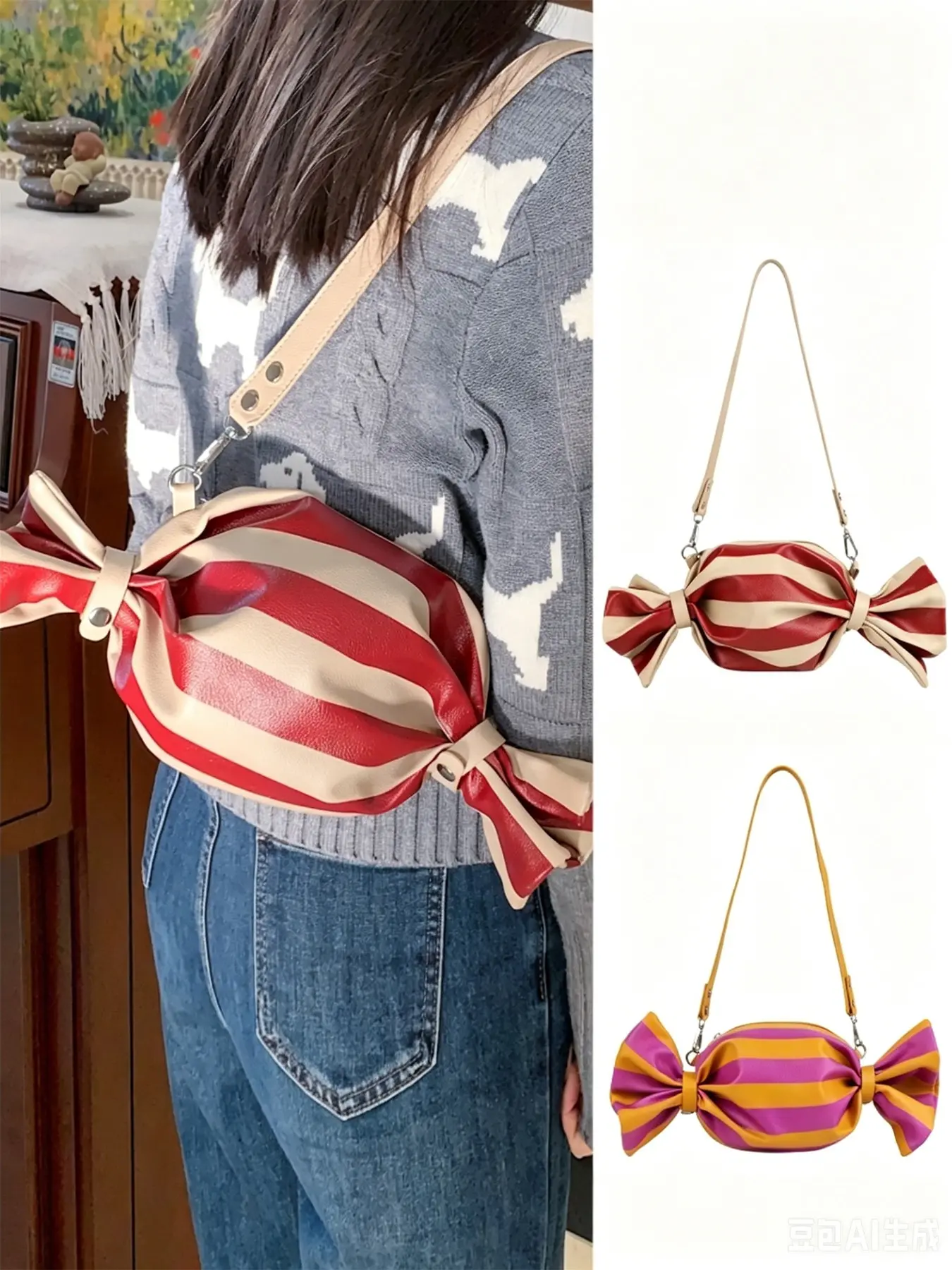 Sweet and cute style niche design candy shaped crossbody bag, retro texture simple shoulder bag, can accommodate mobile phones, lipstick, suitable for dating, shopping, commuting, Fashion crossbody handbag, Crossbody Shoulder Purse, Cross Body Bags