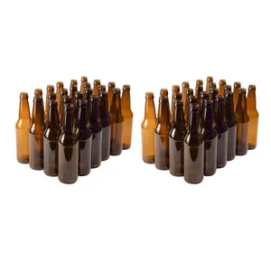 Amber Beer Bottles 12oz (Pack of 48) | Longneck Glass Beer Bottles with Pry-off Crown Finish for Home Brewing Mead, Cider & Kombucha | Durable Brewing Bottle & Bottling Kit