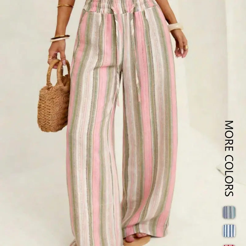Women's Casual Striped Wide Leg Pants, Soft Comfortable Loungewear for All-Day Wear