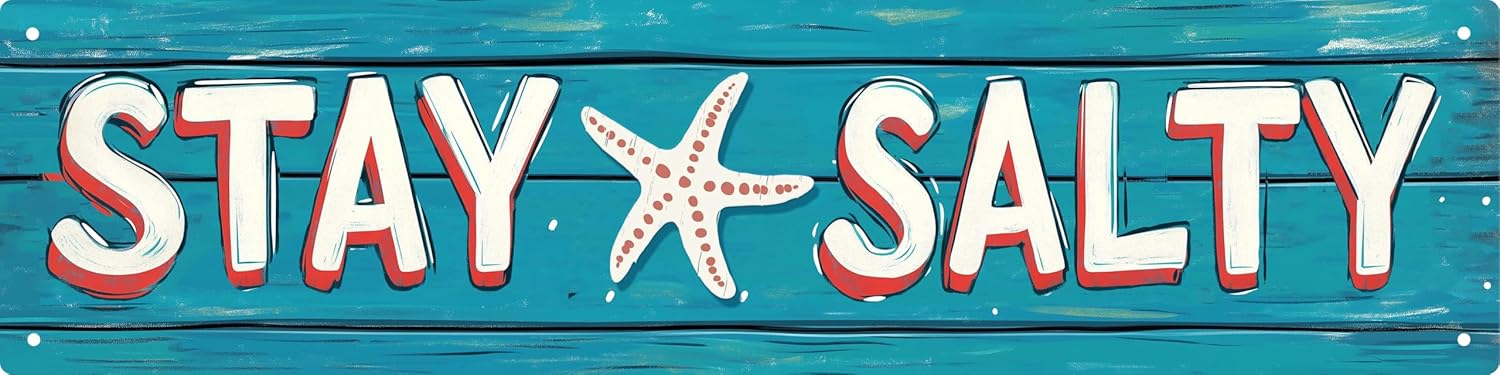 Stay Salty Metal Logo Summer Beach Home Decoration Starfish Decoration Beach Theme House Room Bedroom Bathroom Decoration Classroom Logo 4x16 Inches