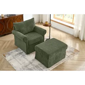 37.5" Accent Chair with Ottoman, Plush Chenille Upholstered Armchair, Stylish Single Sofa Chair for Living Room, Bedroom, Apartment